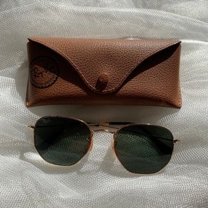 Ray Ban Hexagonal Sunglasses 54mm Gold-Green